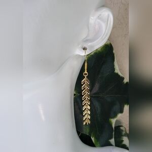 Gold Chevron Linear Drop Statement Dangle Earrings / Pierced